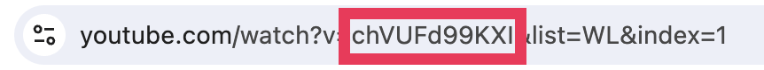 動画URLの中のchから始まり&より前で終わるランダムの英数字がビデオID（動画ID）になります。