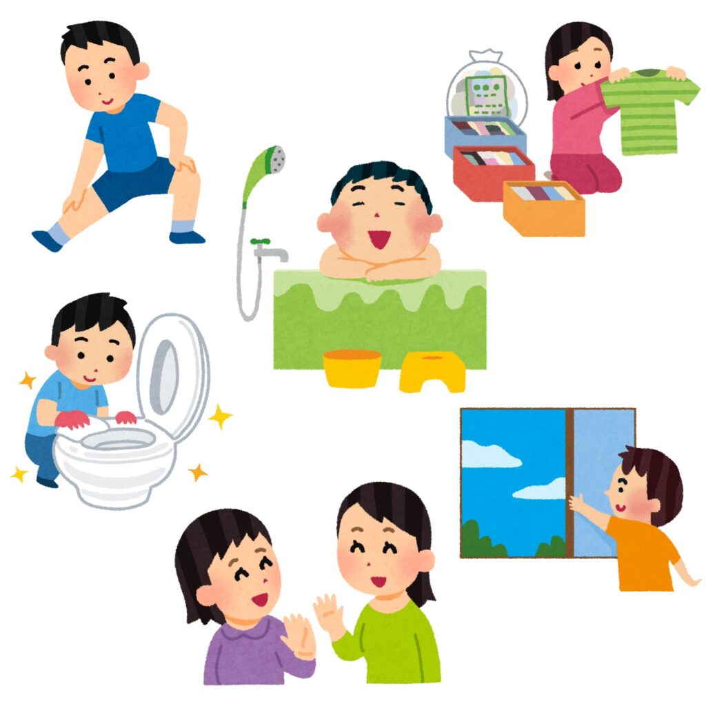 明るい服を着る
朝は窓を開ける
夜はお風呂に浸かる
運動する
トイレ掃除をする
挨拶をする